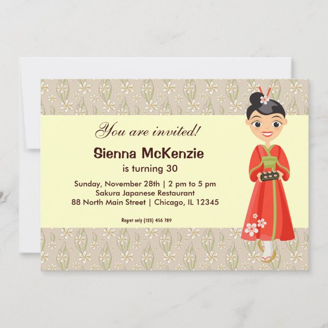 Convite Tema de aniversário do Japão (Frente)