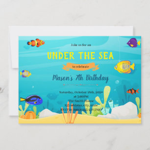 Convite tema de aniversário do peixe arco-íris