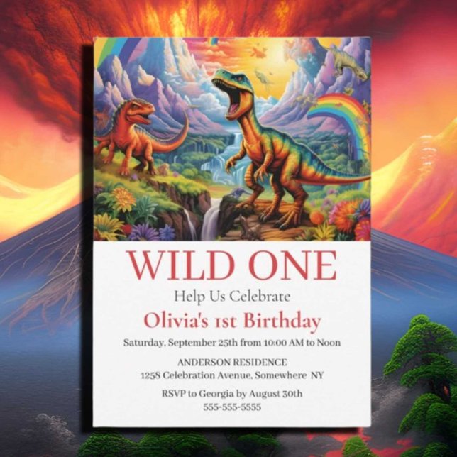 Convite Tema de aniversário do Rainbow Wild One dinossauro (If you have any questions or need assistance with anything, feel free to reach out. We're thrilled t)