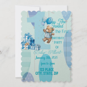 Convite Tema de Aniversário do Teddy Bears e Balões