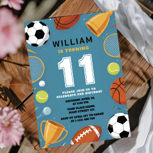 Convite Tema de Aniversário Esportivo Meninos Azul