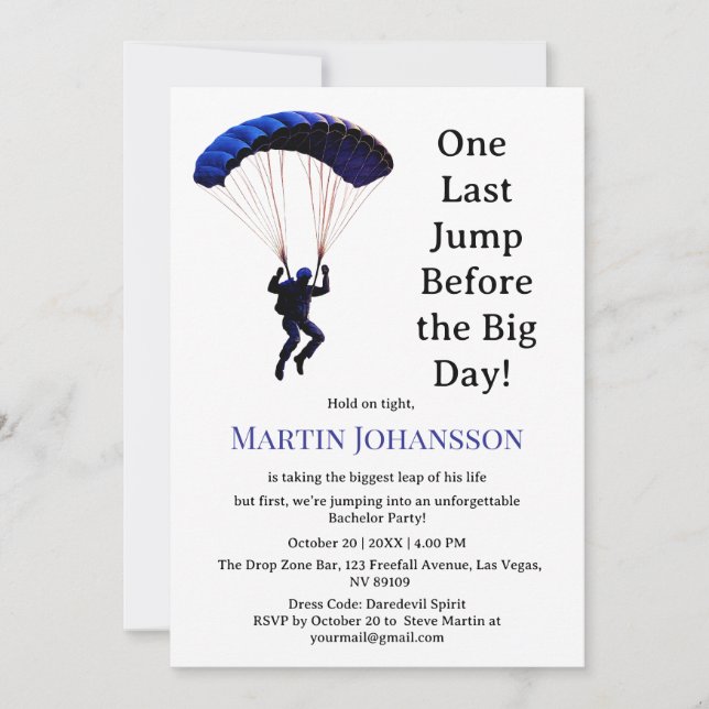 Convite Tema de Aventura Engraçado do Partido Skydiving Ba (Frente)
