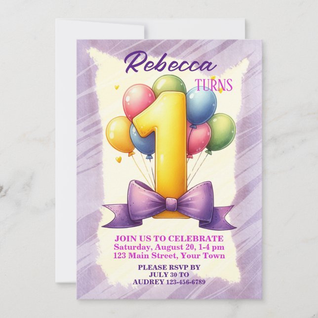 Convite Tema de Balão de 1º Aniversário (Frente)
