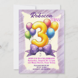 Convite Tema de Balão de 3º Aniversário