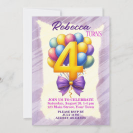 Convite Tema de Balão de Aniversário de 4 anos
