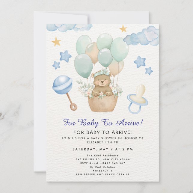 Convite Tema de Balão de Urso Teddy Fofo (Frente)