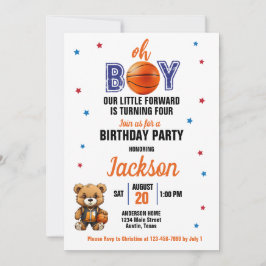 Convite Tema de Basquete Oh Boy para Aniversário de Qualqu