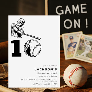 Convite Tema de Beisebol Moderno para Menino de 10 Anos de