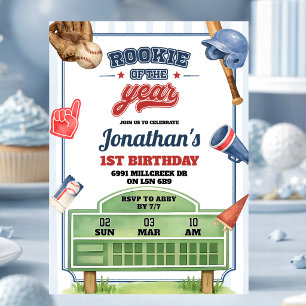 Convite Tema de beisebol Rookie do Ano Primeiro Aniversári