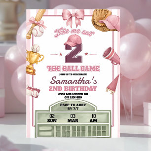 Convite Tema de beisebol rosa roxo para 2º aniversário