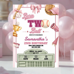 Convite Tema de beisebol roxo rosa Aniversário de dois ano