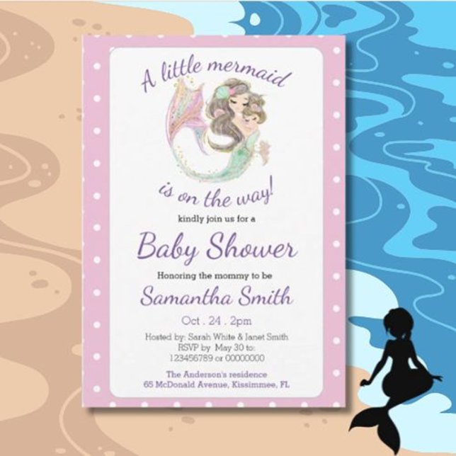 Convite Tema de brilho do Chá de fraldas de Sereia Marrom (Celebrate your little one with a magical MERMAID Under the Sea baby shower invitation.)