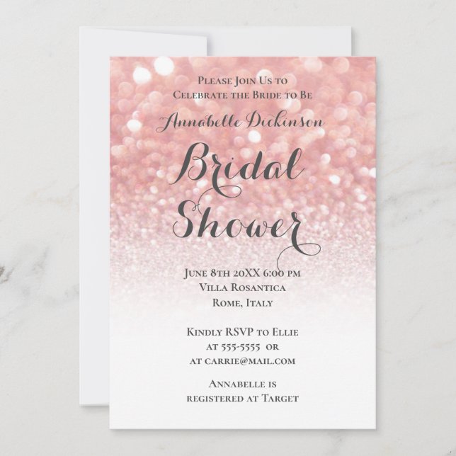 Convite Tema de Brilhos Rosa (Frente)