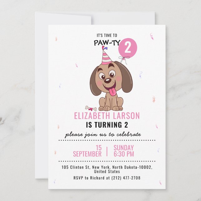 Convite Tema de Cachorrinho Celebração de Aniversário Infa (Frente)
