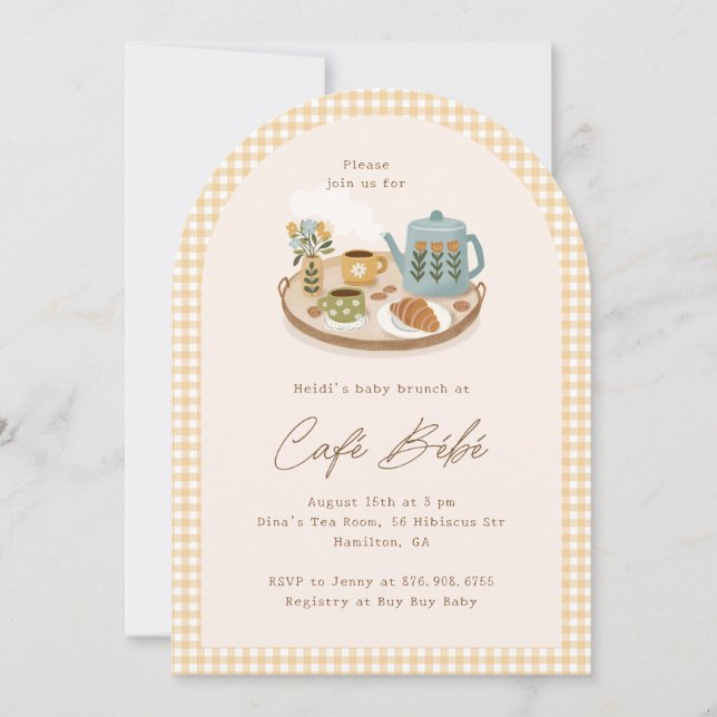 Convite Tema de Café Bébé para Chá de Bebê (Frente)