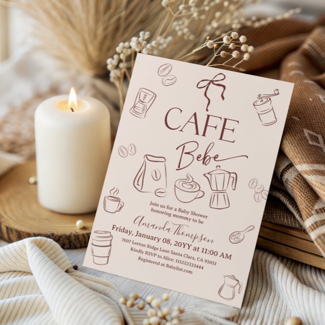 Convite Tema de Café Bege Arco Café Bebe Chá de Bebê (Criador carregado)