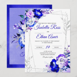 Convite Tema de Casamento Azul Real e Roxo