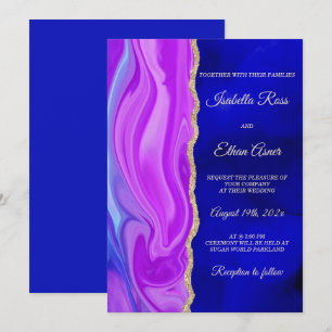 Convite Tema de Casamento Azul Real e Roxo