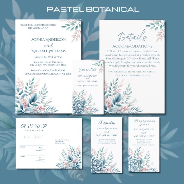Convite Tema de Casamento Botânico Pastel (Pastel Botanical Wedding Collection)