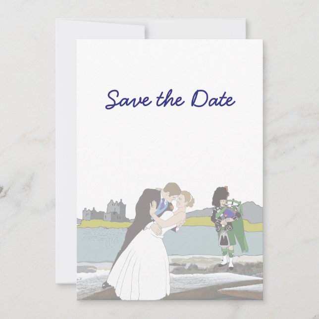 Convite Tema de Casamento Celta Escocês Save the Date (Frente)