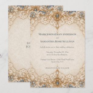 Convite Tema de casamento com renda country em taupe marfi