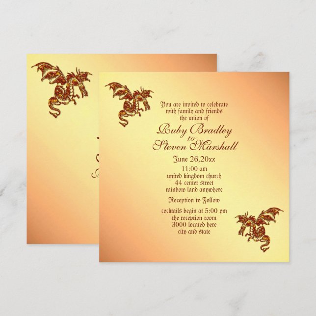 Convite Tema de Casamento da Fantasia Ticiana Dragão Flame (Frente/Verso)