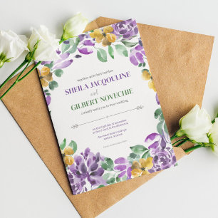 Convite Tema de Casamento das Flores Amarelas Roxas