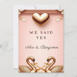 Convite 🌸 Tema de Casamento de Cisne Dourado Rosa 💍