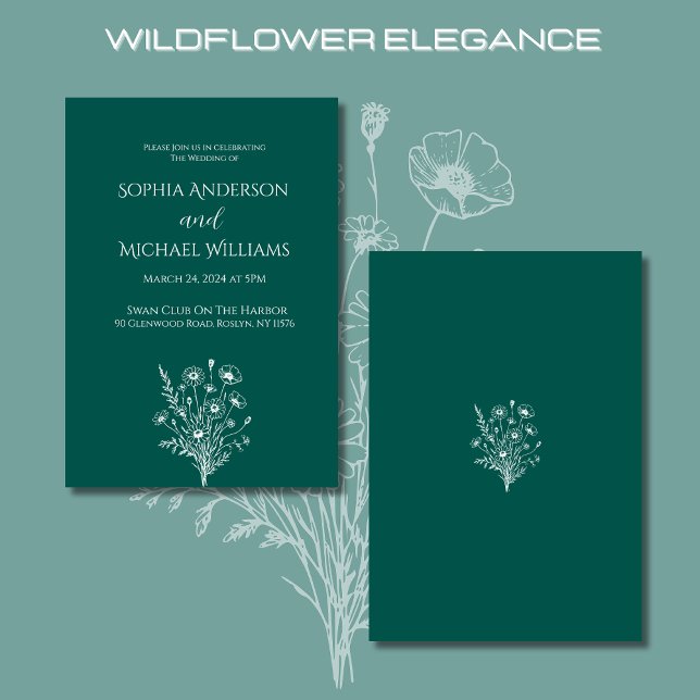 Convite Tema De Casamento De Elegância De Flores S (Wildflower Elegance Wedding Invitations-Rustic Country Bohemian)