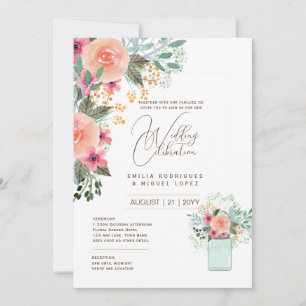 Convite Tema de casamento de jardim micro floral bonito de