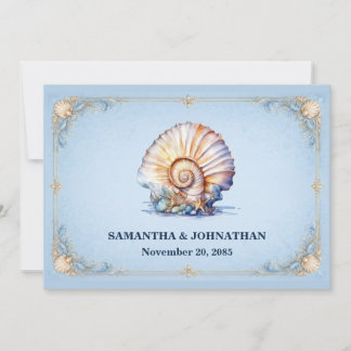 Convite Tema de casamento de luxo na praia com concha