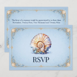 Convite Tema de casamento de luxo na praia com concha RSVP