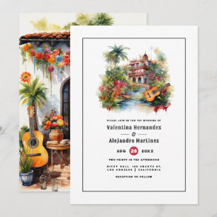 Convite Tema de Casamento Fiesta Mexicano com Aquarela Vib