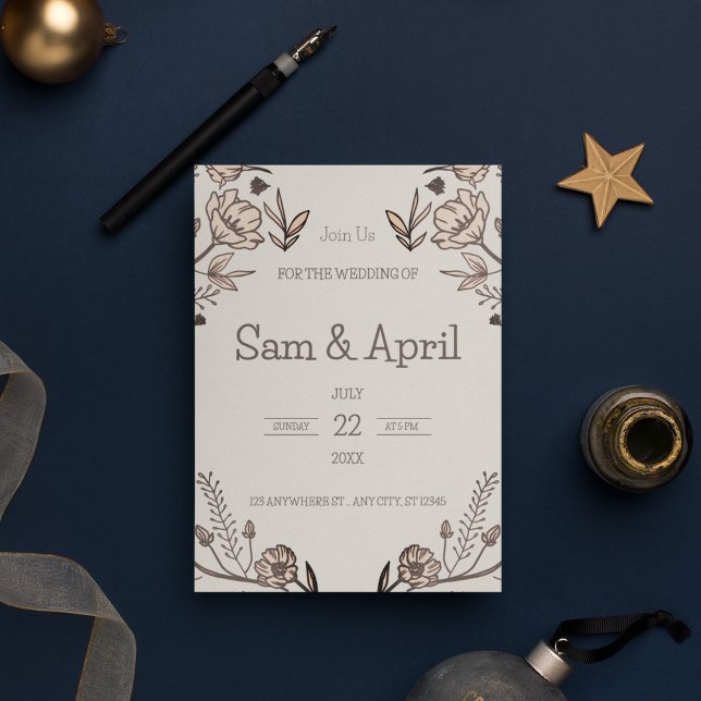 Convite Tema de Casamento Floral Brown (Wedding invitation in a royal way)