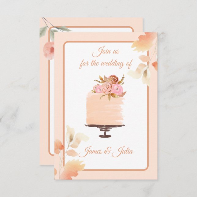 Convite Tema de Casamento Floral de Pessegueira de Aquarel (Frente/Verso)