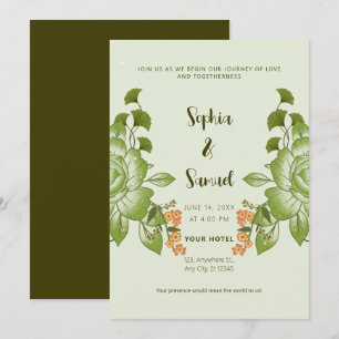 Convite Tema de Casamento Floral Rosa Verde