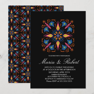 Convite Tema de Casamento Indiano Elefante Floral Preto