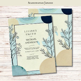 Convite Tema de Casamento Japandi Escandinavo Aqua Blues