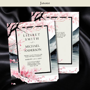 Convite Tema de Casamento Japandi Escandinavo Negro Rosa