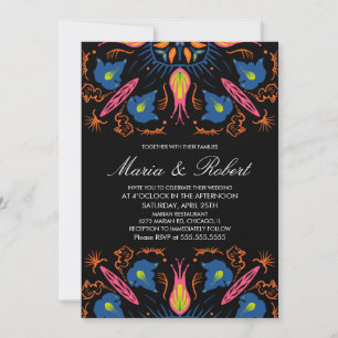 Convite Tema de Casamento na Índia Elefante Floral Preto