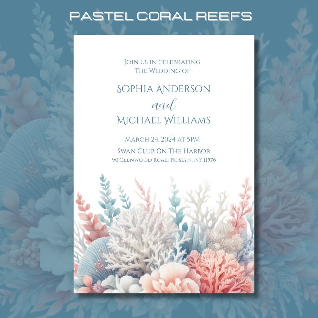 Convite Tema de Casamento Pastel Coral-Beach (Pastel Coral Reef Beach Wedding Collection Invitations)