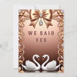Convite 🌸 Tema de Casamento Rose Gold White Swans 💖