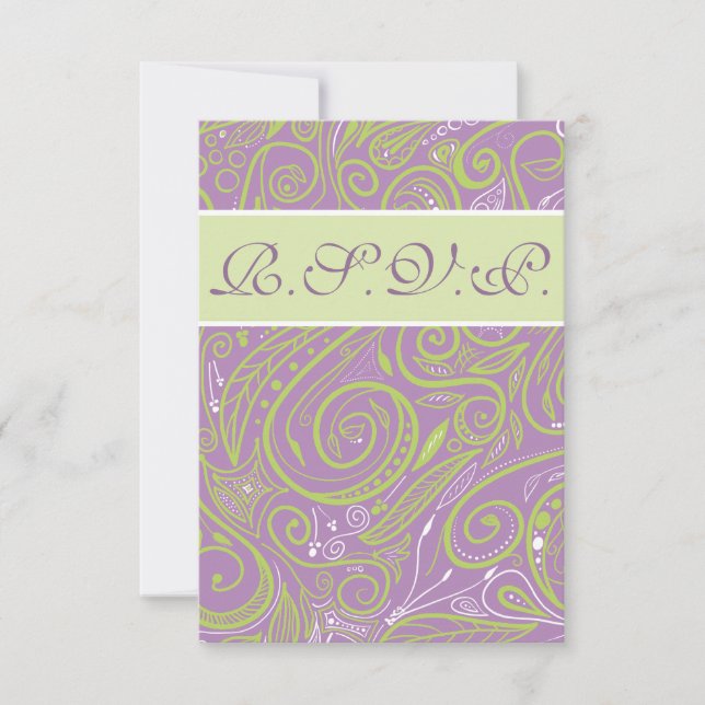 Convite tema de casamento roxo e limão paisley (Frente)