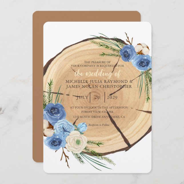 Convite Tema de Casamento Rustic Woodland (Frente/Verso)