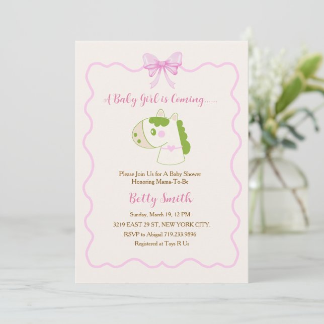 Convite Tema de Cavalo Fofo Personalizado para Chá de Bebê (Em pé/Frente)