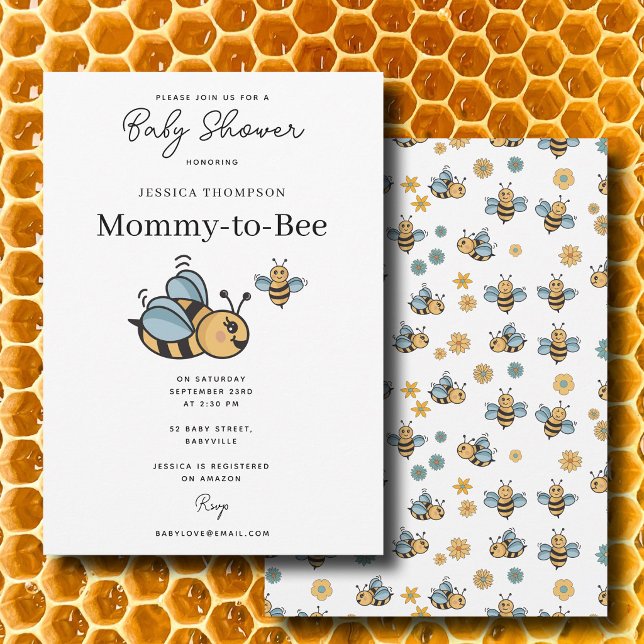 Convite Tema de Chá de Bebê Abelha e Mel para Mamãe Adoráv (Cute Mommy to Bee Honey Baby Shower Theme Invitation)
