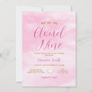 Convite Tema de Chá de Bebê Nuvem Nove Rosa Elegante