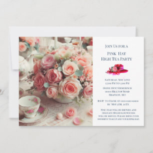 Convite Tema de Chá de Chapéu Rosa Elegante