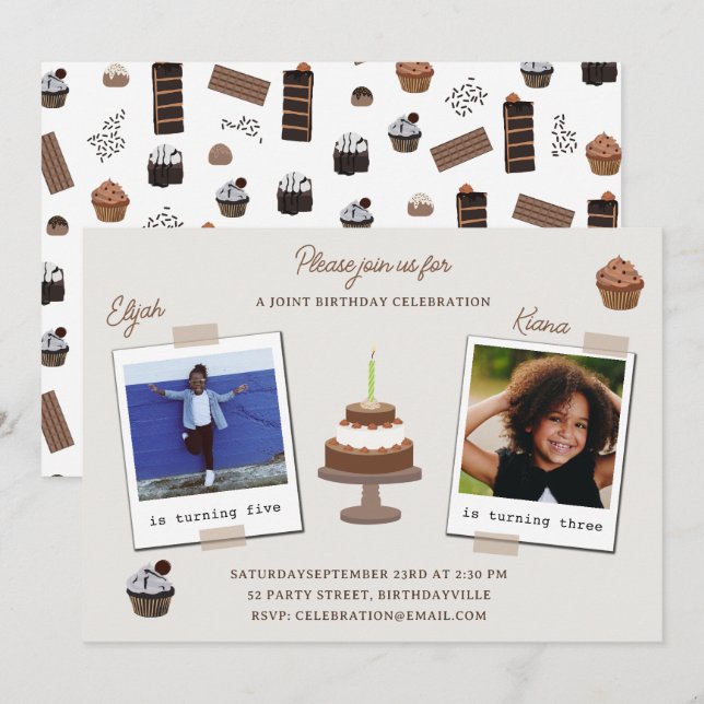 Convite Tema de Chocolate para Aniversário Conjunto com Fo (Frente/Verso)