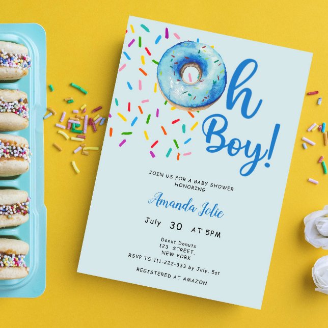 Convite Tema de Churrasco de Bebê Oh Baby Boy Donut (Criador carregado)
